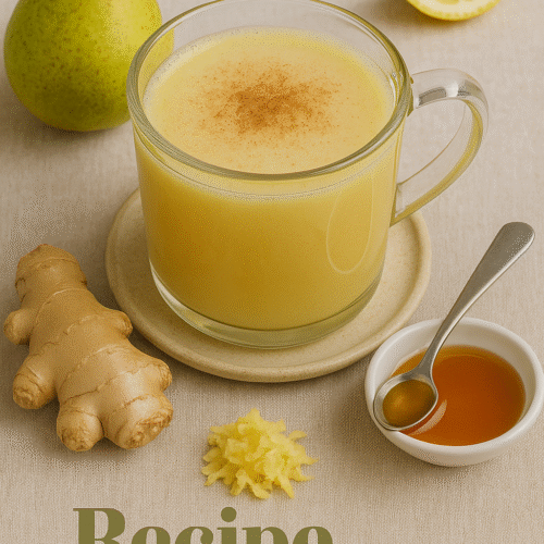 Cover image reading "Ginger Pear Elixir" with the RecipeHistory.co logo centered on the bottom.