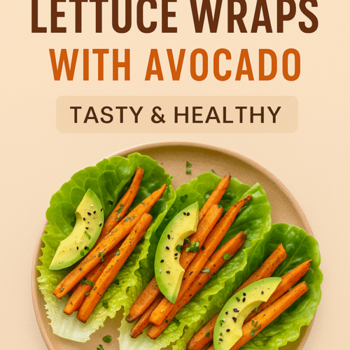 Cover image reading "Roasted Carrot Lettuce Wraps with Avocado" with the RecipeHistory.co logo centered on the bottom.