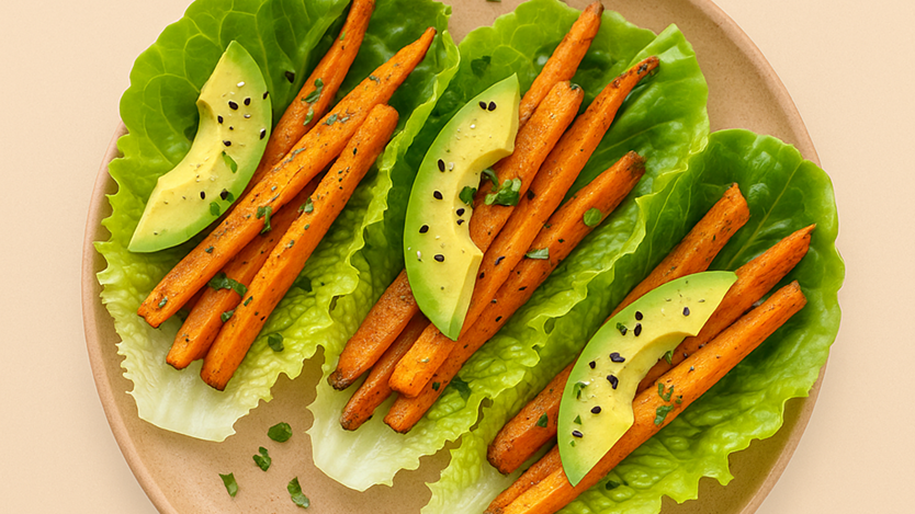 Roasted Carrot Lettuce Wraps with Avocado