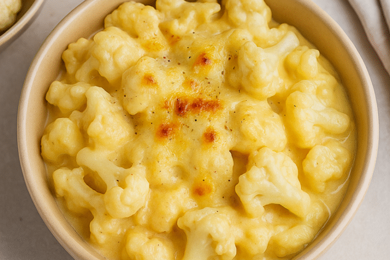 Illustration of a bowl filled with Keto Cauliflower Mac and Cheese.