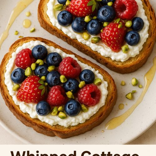 Cover image "Whipped Cottage Cheese Toast with Honeyed Berries and Pistachios"