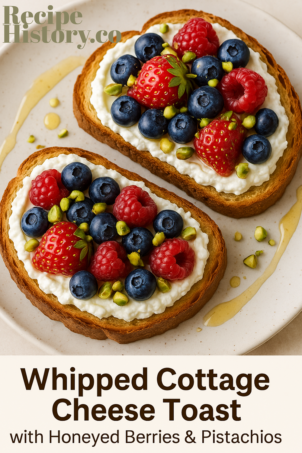 Cover image "Whipped Cottage Cheese Toast with Honeyed Berries and Pistachios"